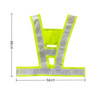 A bright yellow reflective safety vest featuring adjustable straps and a logo. Measures 56cm in width and 48cm in height.