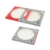 A custom CD-style gift box with a red outer cover and grey inner design resembling a turntable.