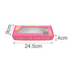 A large pink gift box with a rectangular window, designed for donut socks, featuring colourful donut graphics.