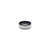 A ceramic ring featuring a textured silver band and a shiny black interior. It has a sleek, modern design.