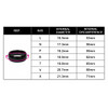 A chart displaying sizes and dimensions for a ceramic ring, featuring various measurements in black and pink.