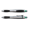 A silver Duo Pen with a highlighter, featuring a black grip and clip. The pen has a logo on it.