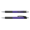 A set of plastic pens featuring a purple barrel and black grips, with silver accents and a logo.
