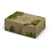 A die cut box with a locking lid, featuring a tropical botanical design, in natural brown and green colours.
