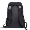 A black backpack with padded straps and back support. Features mesh side pockets and includes a logo.
