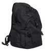 A black backpack with multiple compartments, zippers, and adjustable straps. It features a logo on the front.
