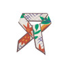 A Twill Weave Narrow Scarf featuring a vibrant floral design in orange, green, and purple on a cream background.
