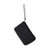 A black neoprene cosmetic bag with a handle and a zipper closure, featuring a simple design.