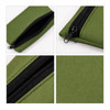 A small green neoprene pencil pouch with a black zipper, featuring a textured surface and stitch detailing.