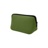 A green neoprene cosmetic bag with a black zip and stitched detailing. It has a simple, streamlined design.