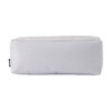 A white utility case with a rectangular shape, featuring a logo on one side.