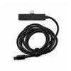 A black charging cable with a textured finish and a connector at each end, featuring a logo.