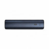 A sleek navy blue tech pack charger with a minimal design and indicator lights. Features a logo on the side.