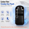 A carbon fibre pouch for keys featuring a black design with red stitching and a key ring. Includes a logo.
