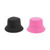 A black and a pink bucket hat with a card pocket, featuring a classic bucket shape and soft fabric.