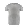A grey men's active T-shirt with a round neck and short sleeves, featuring a logo.