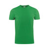 A green men's t-shirt with a crew neck and short sleeves, featuring a logo.