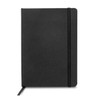 A5 weekly diary in black with a soft cover and an elastic band closure. Includes a ribbon bookmark.