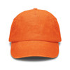 An orange vintage washed cap featuring a rounded crown and a curved brim. Includes a logo on the front.