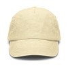 A vintage washed cap in a soft cream colour with a curved brim. It features a logo on the front.