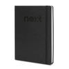 A black A4 daily diary featuring a subtle logo and an elastic band closure.