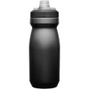 A drink bottle in plain black with a grey cap and a logo on the side.