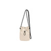 A lightweight shoulder phone bag in cream with a black adjustable strap and drawstring closure.