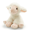 A fluffy white plush toy in the shape of a sheep, featuring a smiling face and soft pink accents.
