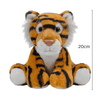A custom plush toy in the shape of a tiger, featuring orange fur with black stripes and white accents. Measures 20cm.