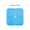 A blue 3-section dog enrichment lick mat featuring different textured patterns in each section, with a logo present.
