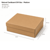 A medium natural cardboard gift box in a brown finish, with dimensions of 32 x 26 x 10.5 cm.
