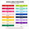 A selection of premium satin ribbon swatches in multiple colours, including red, pink, green, blue, and yellow.