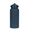 A grey drink bottle with a screw-top lid and a handle, featuring a logo on the side.