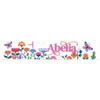 A colourful floral sticker featuring pink text and various illustrations of flowers and butterflies.