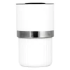 A wine cooler with an insulated white body and a stainless steel band. It features a sleek, modern design.