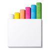 A set of six assorted sidewalk chalk sticks in white, yellow, orange, pink, green, and blue, with a box for storage.