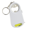A drink bottle opener key ring in white, featuring a light and a smiling face design, with a keychain attachment.