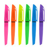 Six highlighters in bright colours: pink, yellow, green, and purple, each featuring a sleek, modern design and a branding logo.