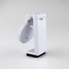 A white mobile phone stand with a foldable design and a black base. It features a simple, modern look.