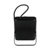 A black magnetic power bank with a looped strap, featuring two ports for charging devices.