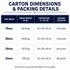 A table displaying dimensions and packing details for various widths of Kraft Paper Packaging Tape, with weight and carton sizes.