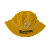 A yellow Terry Bucket Hat featuring a logo on the front and a contrasting trim around the brim.