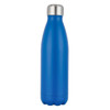 A drink bottle in a vibrant blue finish with a silver lid and a sleek, tapered design.
