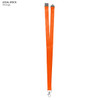 An orange polyester lanyard, 20mm wide, featuring a clip and a logo. Ideal for events and exhibitions.