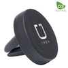 A round black car phone holder with a holder clip and a logo in the centre. Features a CO2 neutral badge.