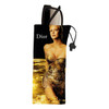 A stylish gold microfibre pouch with an attached cleaning cloth for sunglasses, featuring a logo.
