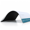 A mouse mat featuring a calendar design in white and turquoise, made of natural rubber, with a textured underside.