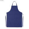 A navy blue cotton apron featuring a pocket and adjustable ties, designed for workwear use.