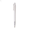 A plastic pen in a clear casing with a black ink refill. The design features a clip for attachment.