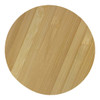 A bamboo bottle opener with a light wood finish, featuring a circular shape and a simple design. It has branding elements.